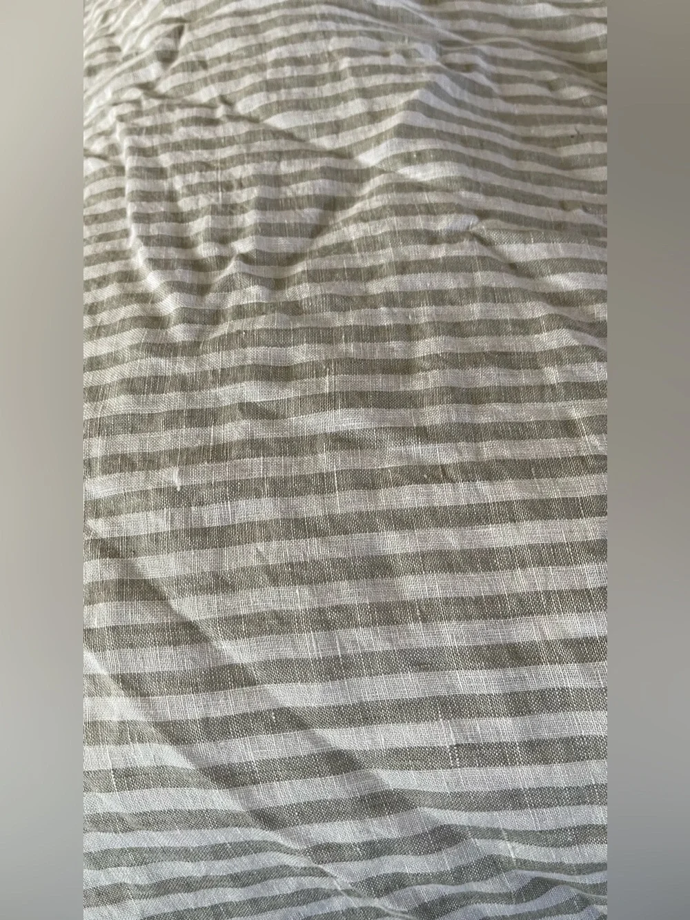 NWOT Quince European Linen Stripe Duvet Cover Set, King/Cal -Willowleaf/White